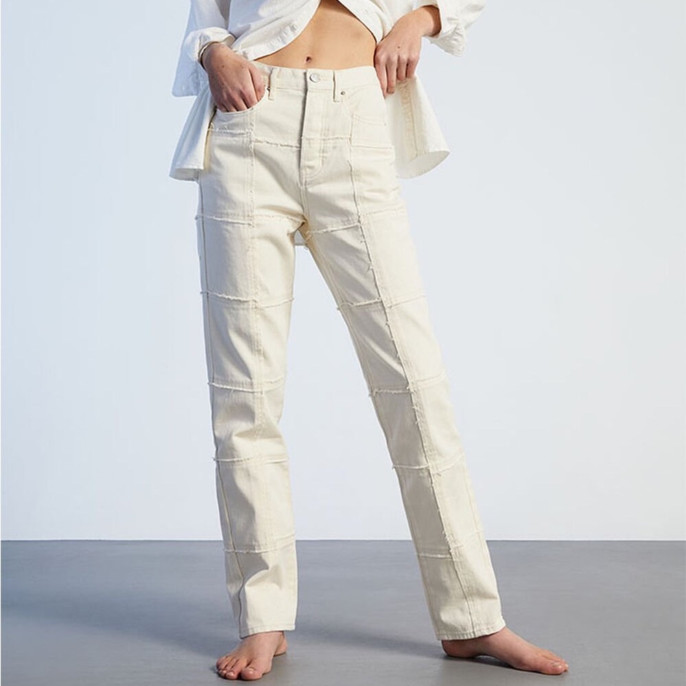 Pacsun Beige High Waist Frayed Paneled Dad Jeans Jeans size 23
